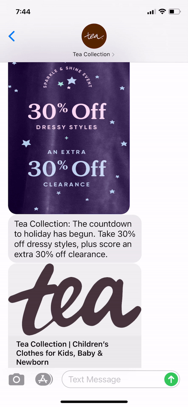 Tea Collection Text Message Marketing Example - 11.02.2020