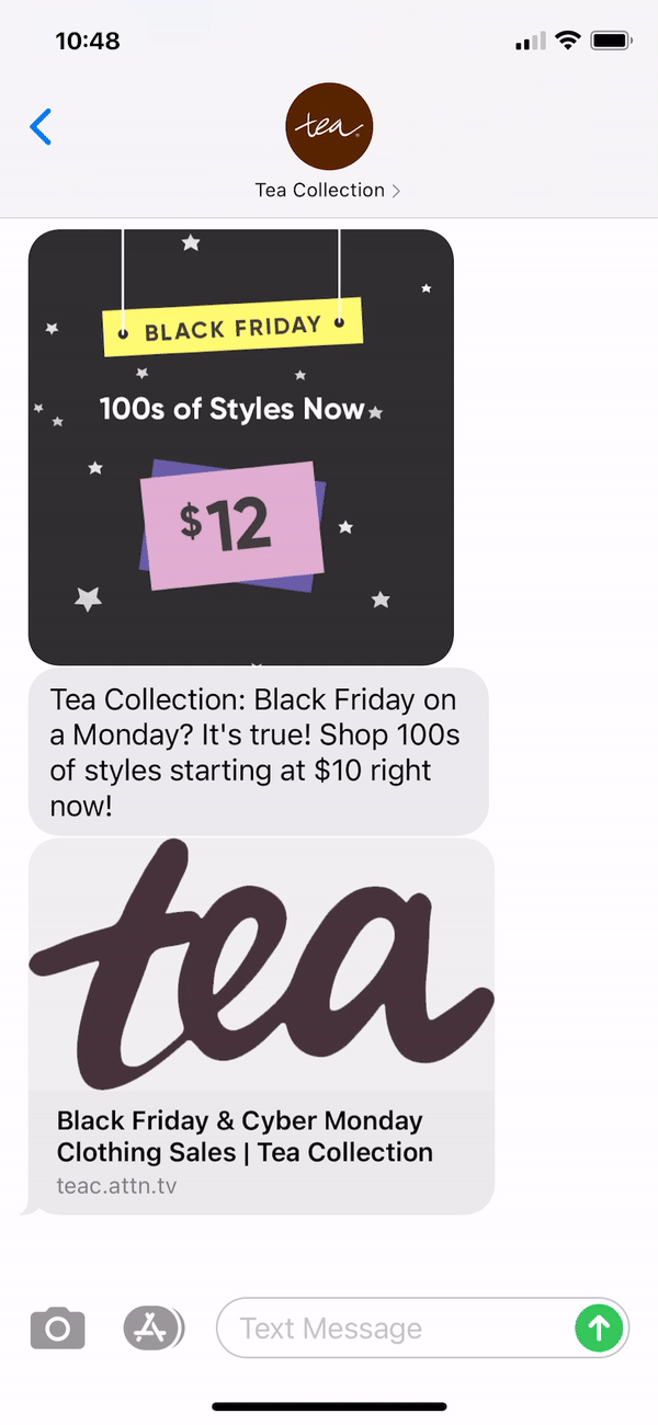 Tea Collection Text Message Marketing Example - 11.23.2020
