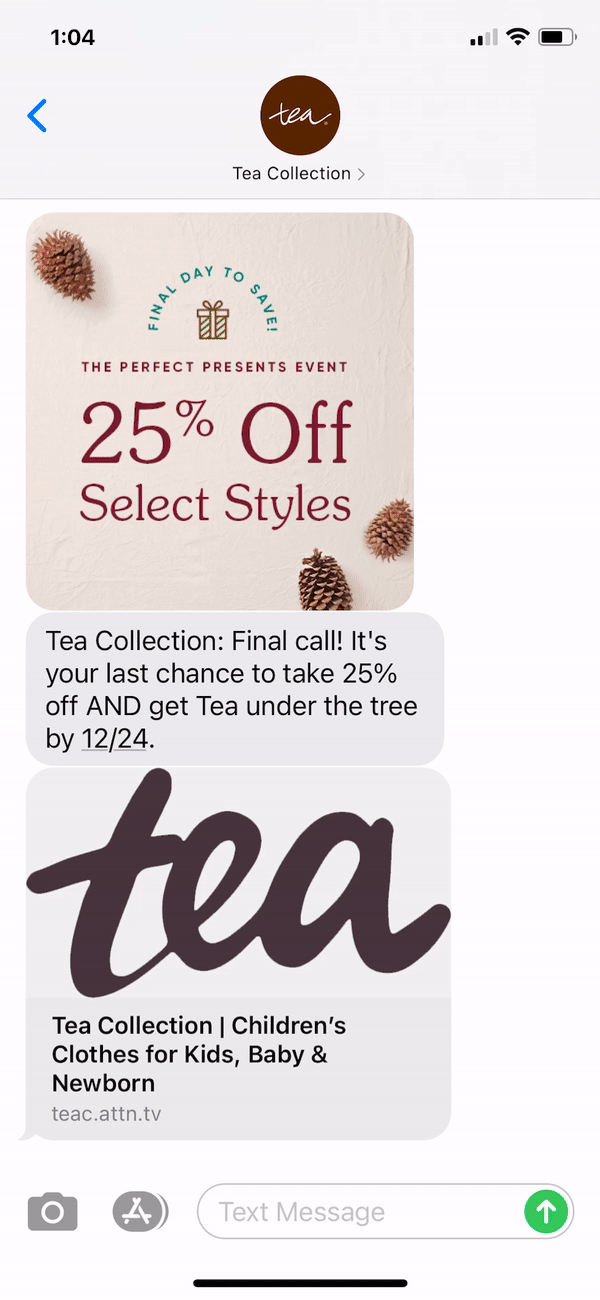 Tea Collection Text Message Marketing Example - 12.06.2020