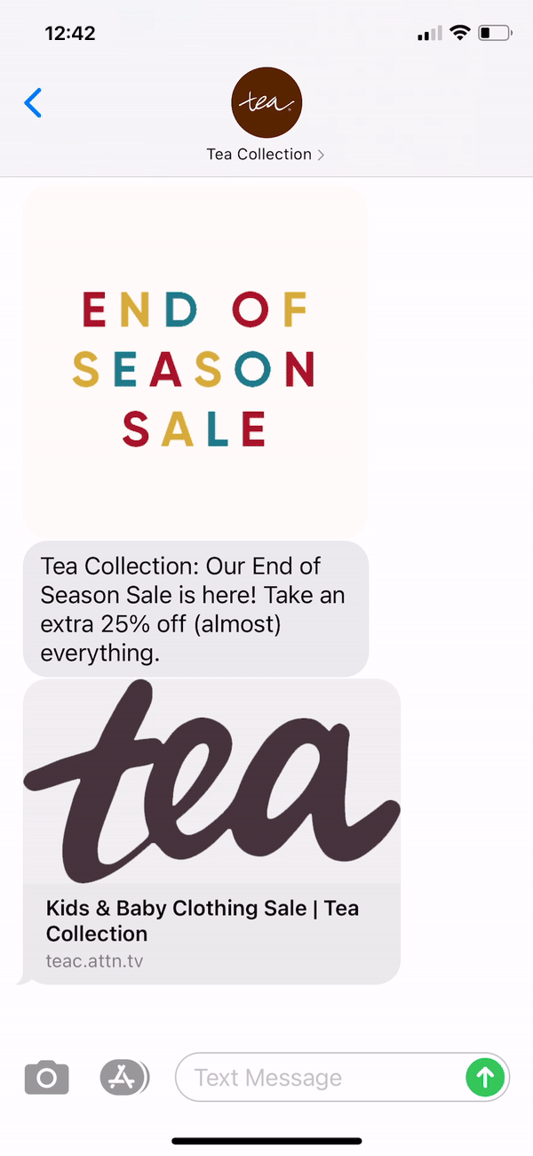 Tea Collection Text Message Marketing Example - 12.16.2020