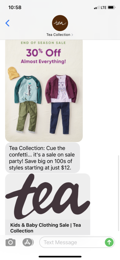 Tea Collection Text Message Marketing Example - 12.31.2020