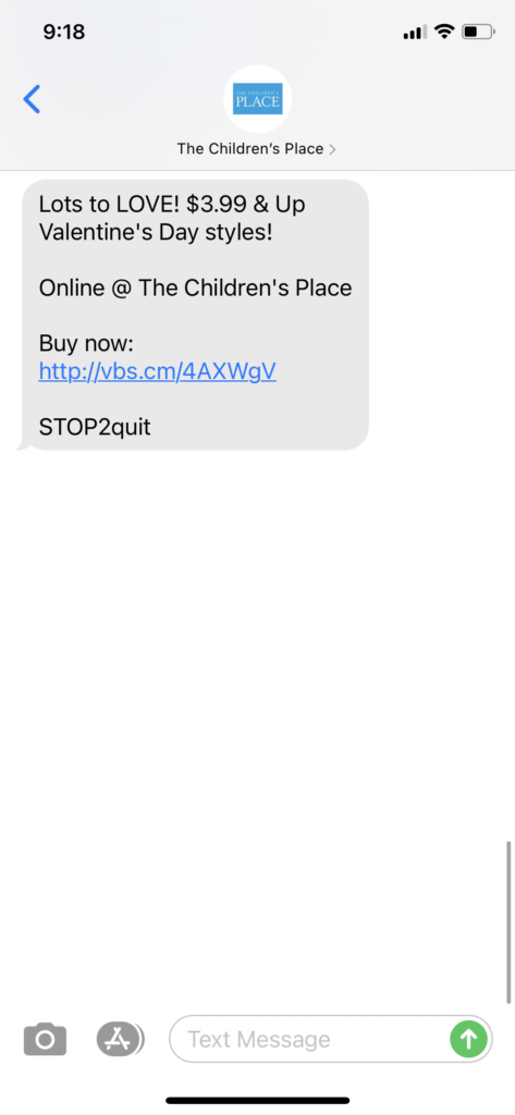 The Children's Place Text Message Marketing Example - 01.07.2021