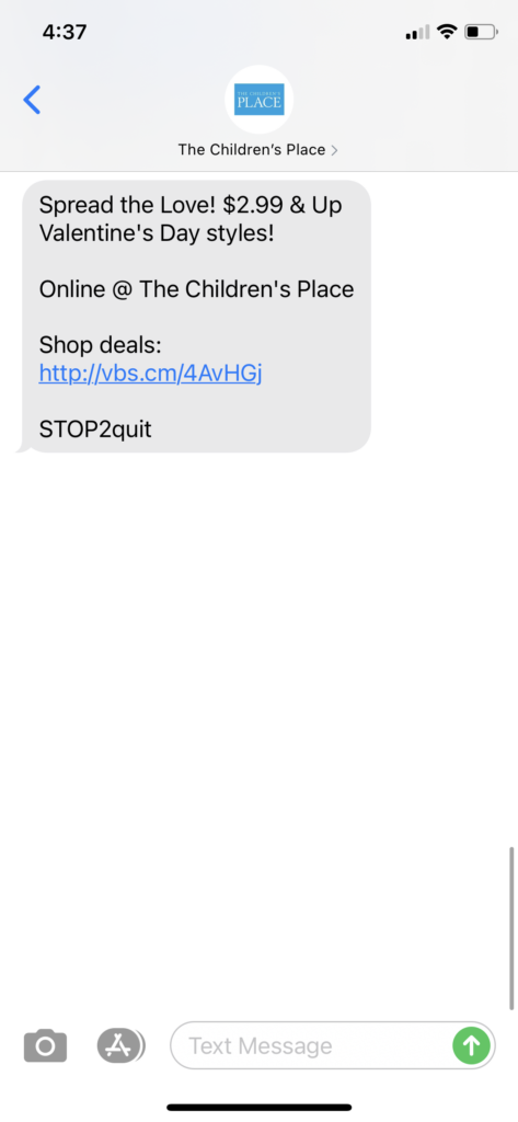 The Children's Place Text Message Marketing Example - 01.14.2021