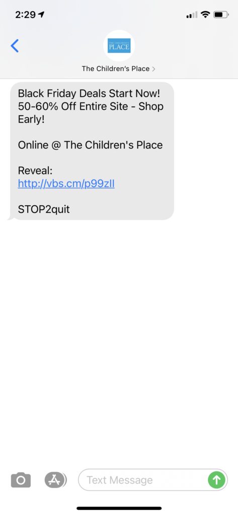 The Children's Place Text Message Marketing Example - 11.03.2020