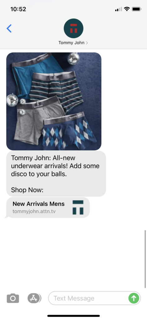 Tommy John Text Message Marketing Example - 01.03.2021