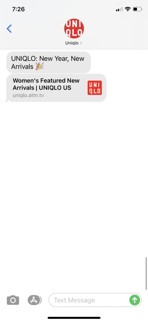 UNIQLO Text Message Marketing Example - 01.01.2021