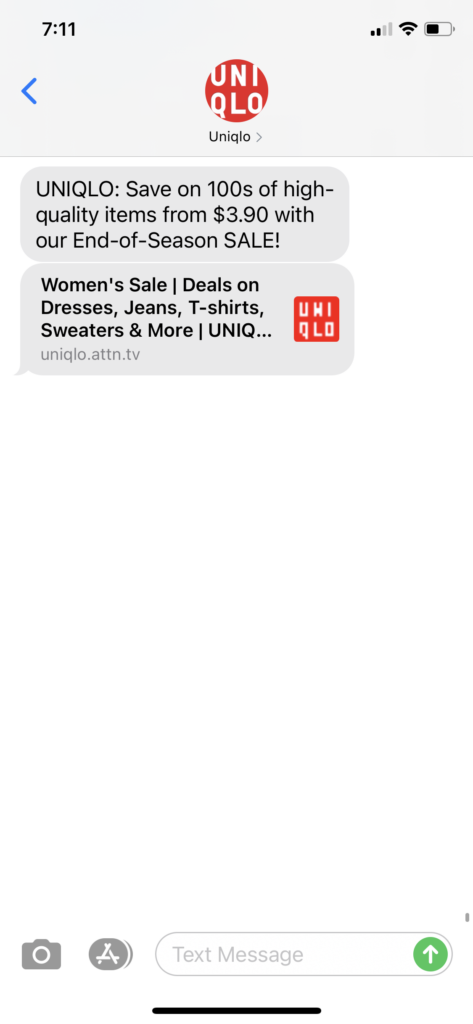 UNIQLO Text Message Marketing Example - 01.02.2021