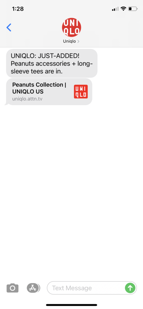 UNIQLO Text Message Marketing Example - 01.25.2021
