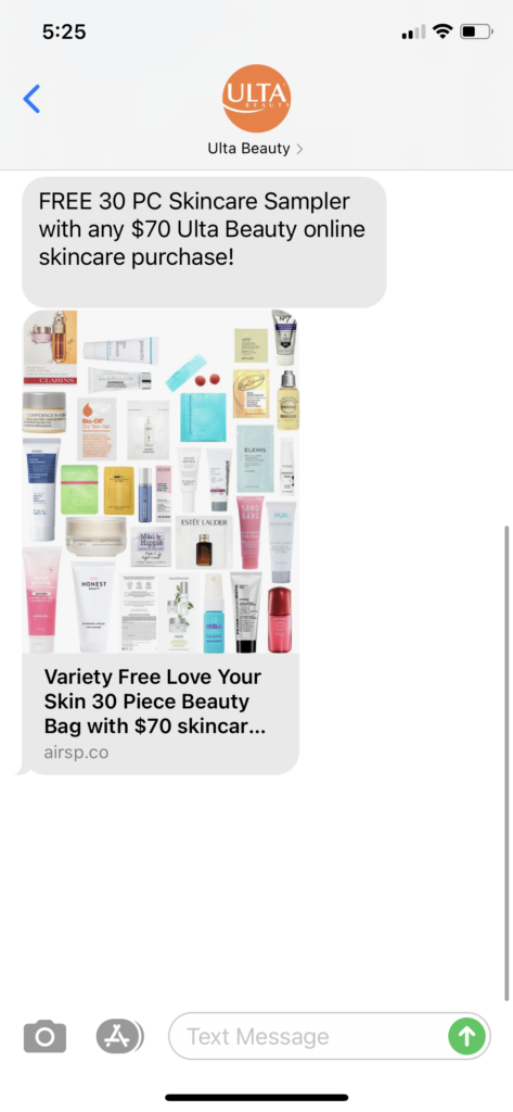 Ulta Beauty Text Message Marketing Example -01.06.2021