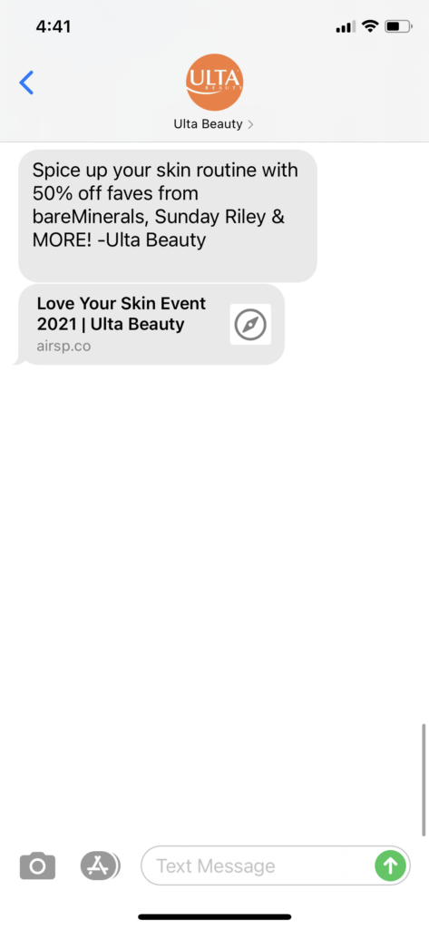 Ulta Beauty Text Message Marketing Example - 01.10.2021