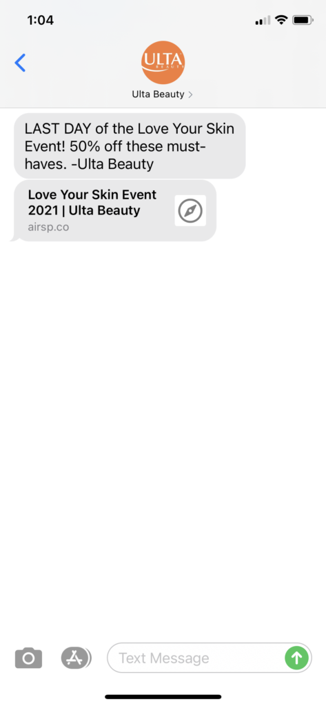 Ulta Beauty Text Message Marketing Example - 01.23.2021