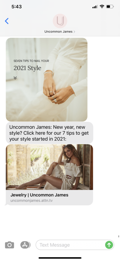 Uncommon James Text Message Marketing Example - 01.07.2021