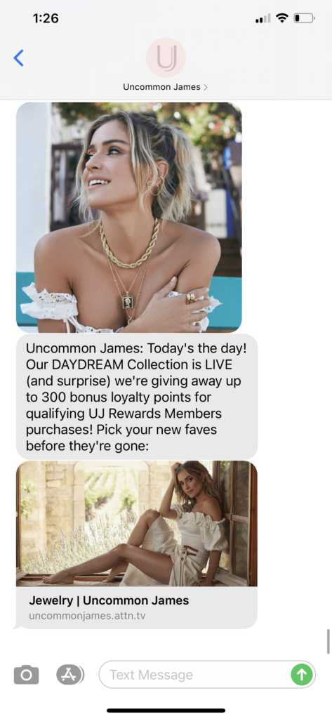 Uncommon James Text Message Marketing Example - 01.21.2021