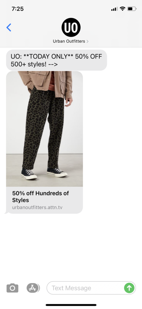 Urban Outfitters Text Message Marketing Example - 01.18.2021