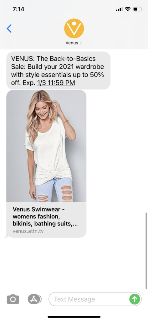 Venus Text Message Marketing Example - 01.02.2021