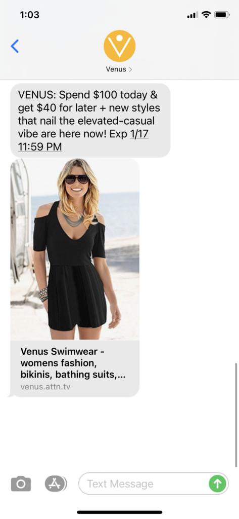 Venus Text Message Marketing Example - 01.14.2021