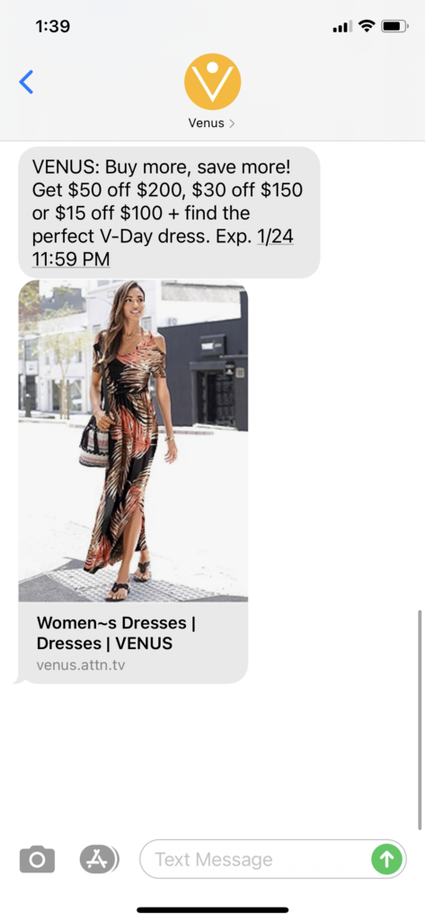 Venus Text Message Marketing Example - 01.21.2021