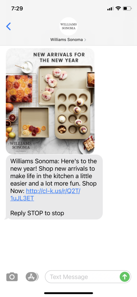 Williams Sonoma Text Message Marketing Example - 01.01.2021