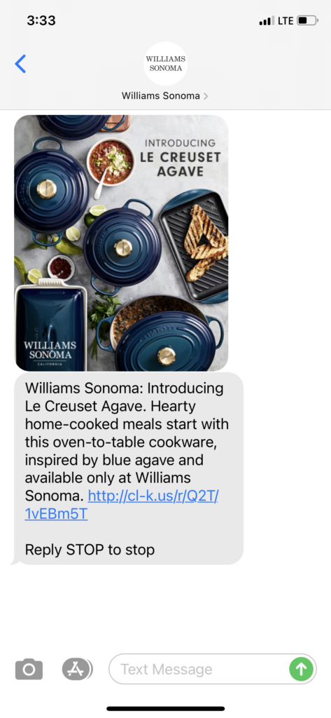 Williams Sonoma Text Message Marketing Example - 01.16.2021