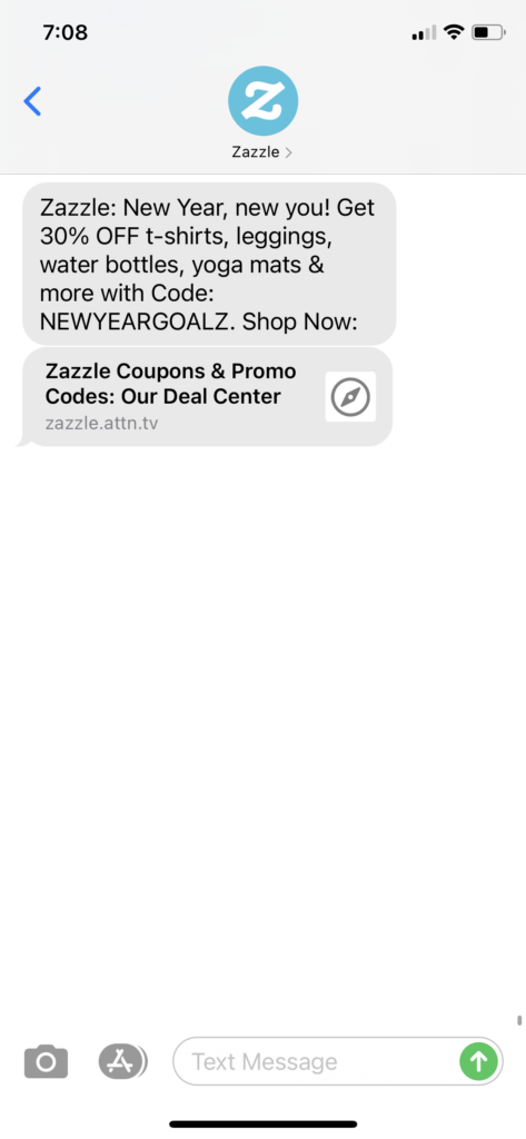 Zazzle Text Message Marketing Example - 01.02.2021