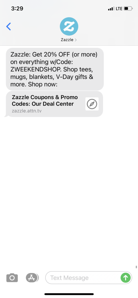 Zazzle Text Message Marketing Example - 01.17.2021