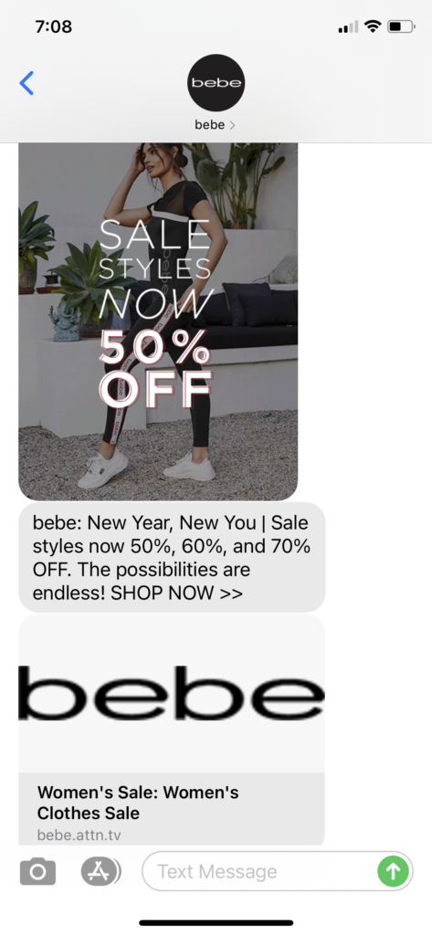 bebe Text Message Marketing Example - 01.02.2021