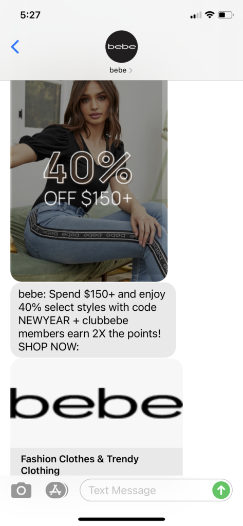 bebe Text Message Marketing Example -01.06.2021