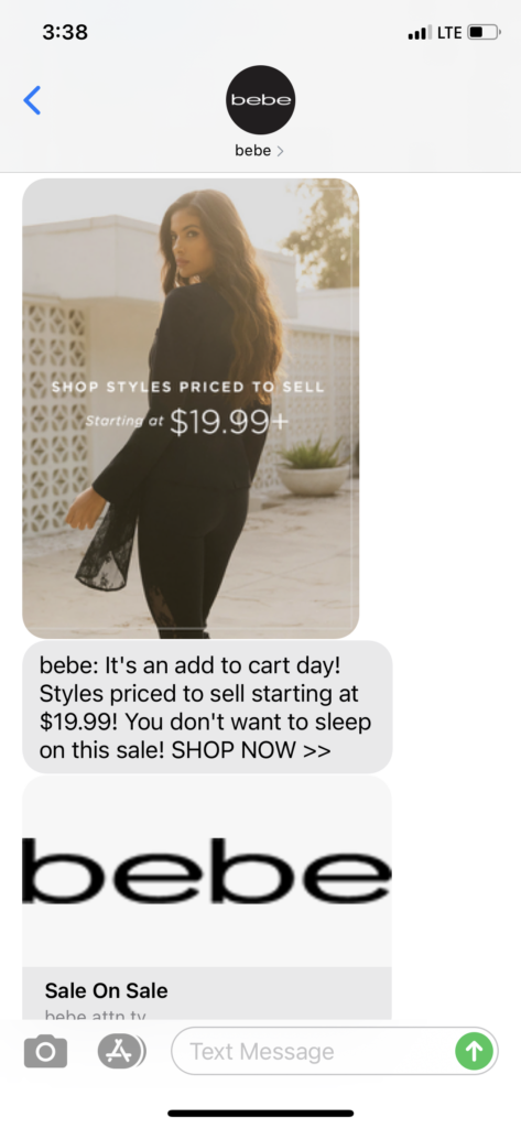bebe Text Message Marketing Example - 01.15.2021