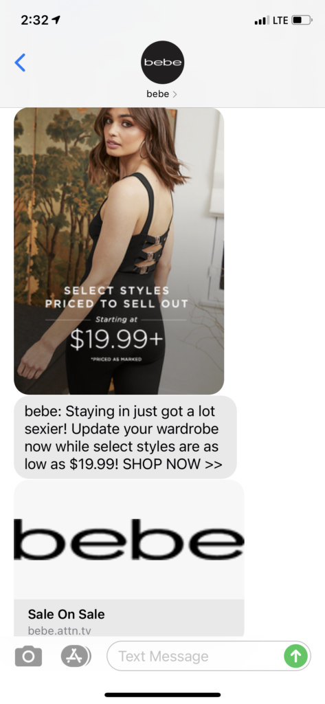 bebe Text Message Marketing Example - 01.17.2021