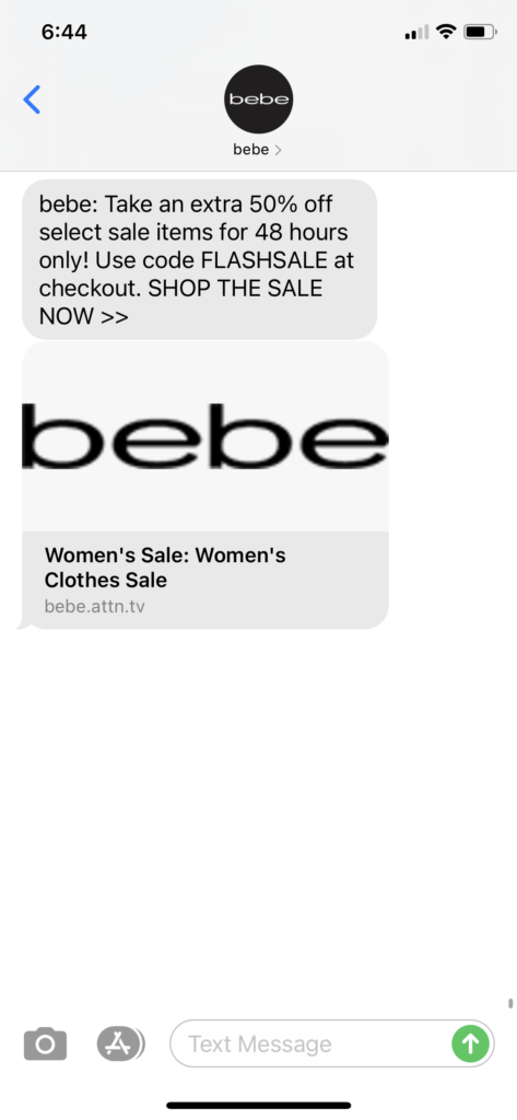 bebe Text Message Marketing Example - 01.19.2021