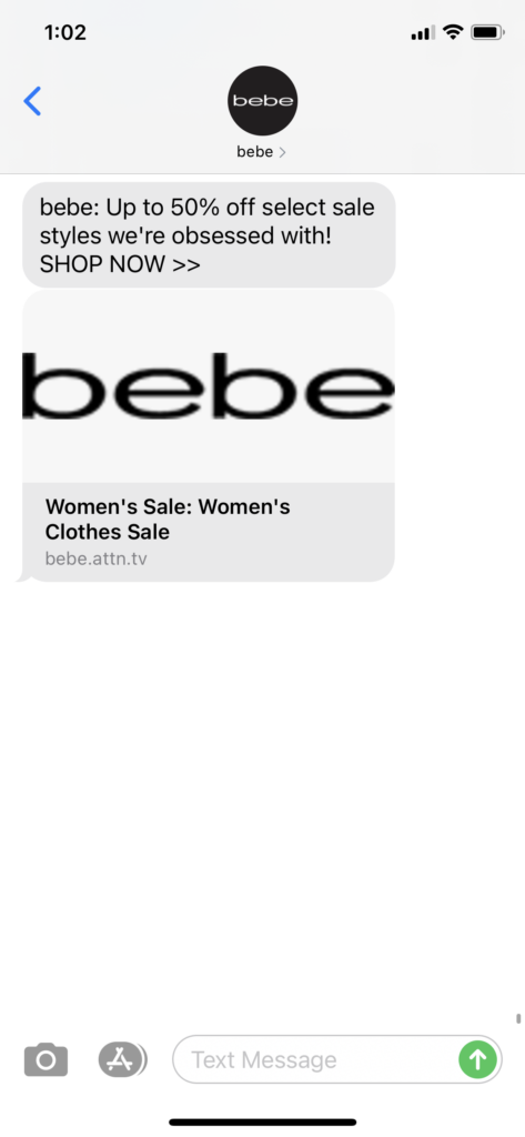 bebe Text Message Marketing Example - 01.23.2021