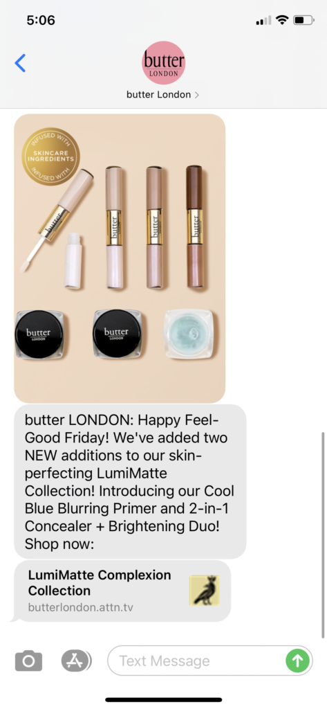 butter London Text Message Marketing Example - 01.08.2021