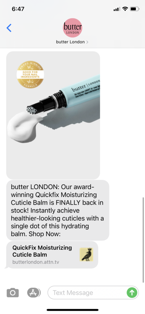butter London Text Message Marketing Example - 01.19.2021