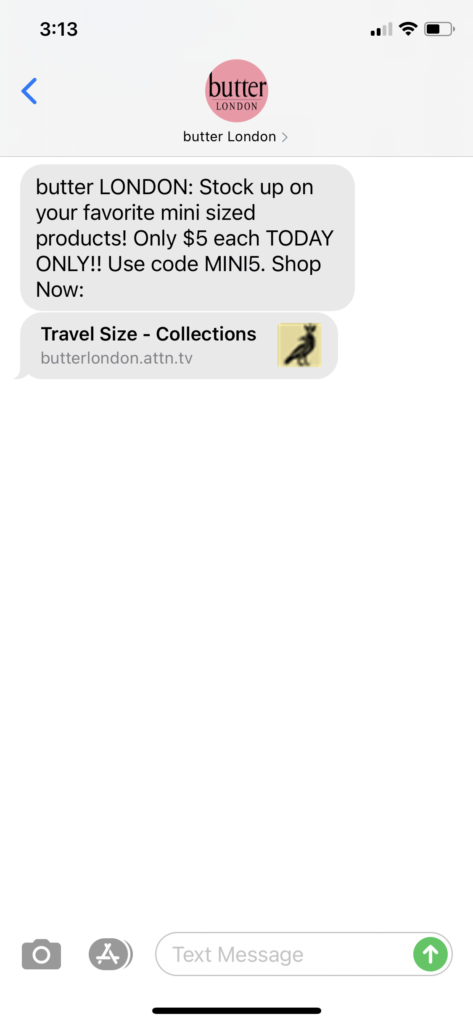 butter London Text Message Marketing Example - 08.11.2020