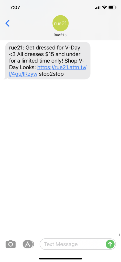 rue21 Text Message Marketing Example - 01.19.2021