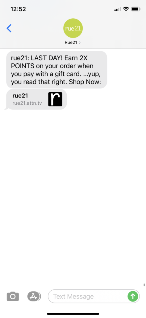 rue21 Text Message Marketing Example - 01.24.2021