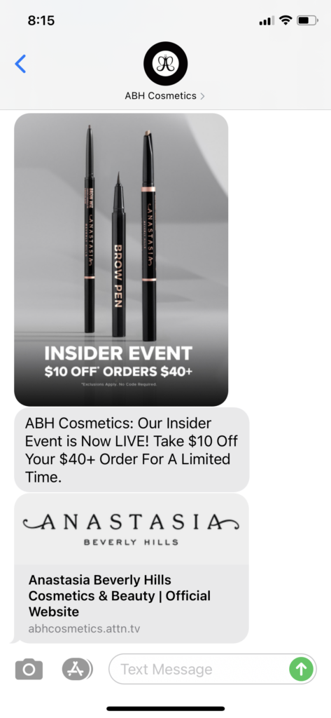 ABH Text Message Marketing Example - 02.22.2021