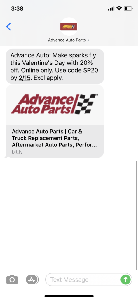 Advance Auto Parts Text Message Marketing Example - 02.10.2021