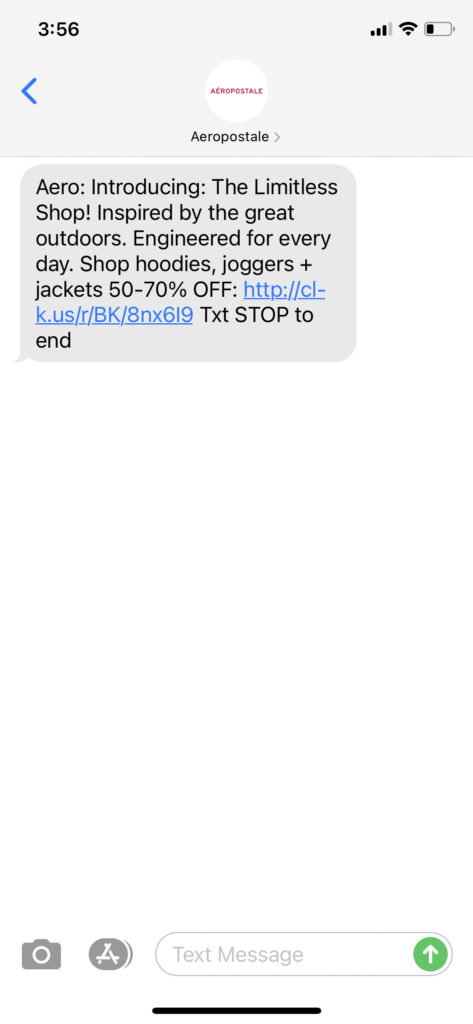 Aeropostale Text Message Marketing Example - 02.09.2021