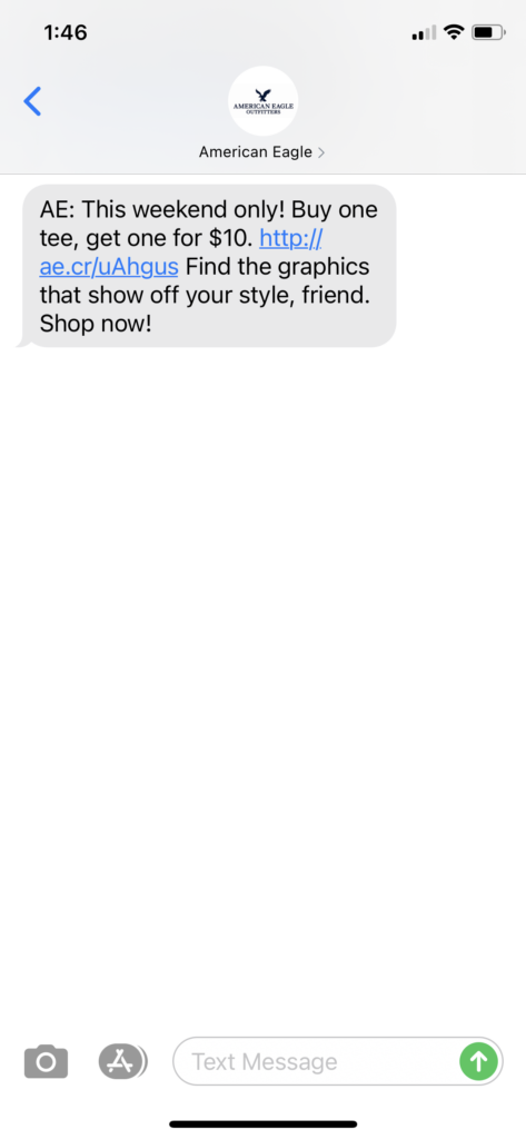 American Eagle Text Message Marketing Example - 02.06.2021