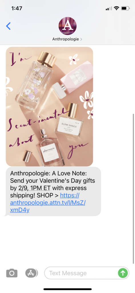 Anthropologie Text Message Marketing Example - 02.06.2021