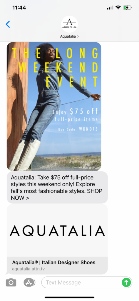 Aquatalia Text Message Marketing Example - 10.09.2020