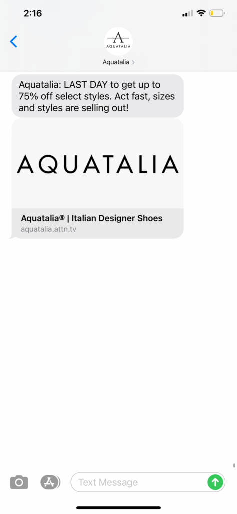 Aquatalia Text Message Marketing Example - 10.13.2020