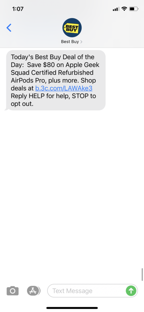 Best Buy Text Message Marketing Example - 02.01.2021