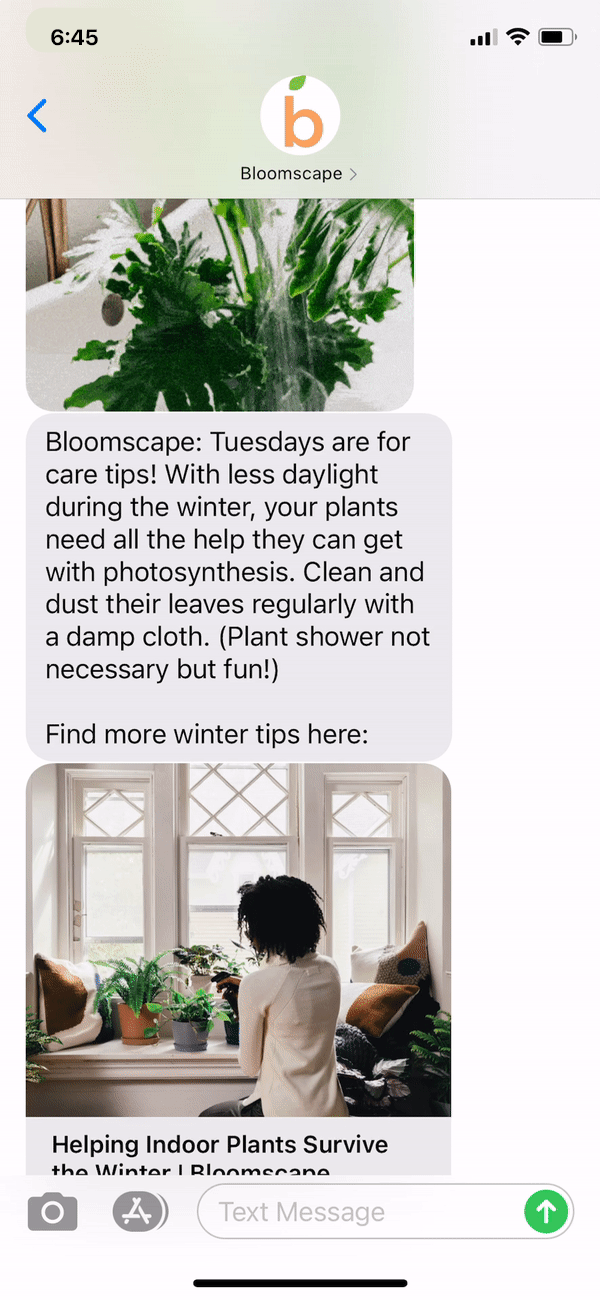 Bloomscape Text Message Marketing Example - 01.19.2021