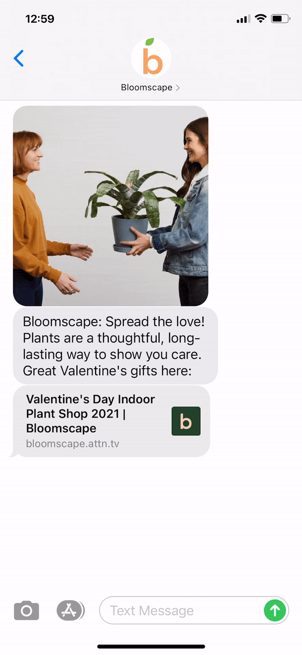 Bloomscape Text Message Marketing Example - 02.01.2021