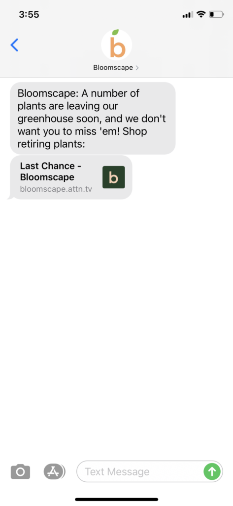 Bloomscape Text Message Marketing Example - 02.09.2021
