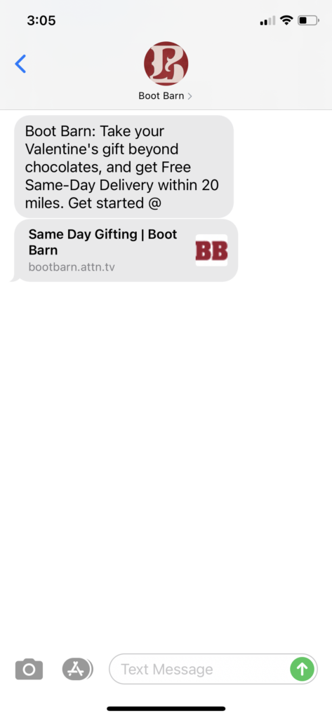 Boot Barn Text Message Marketing Example - 02.11.2021