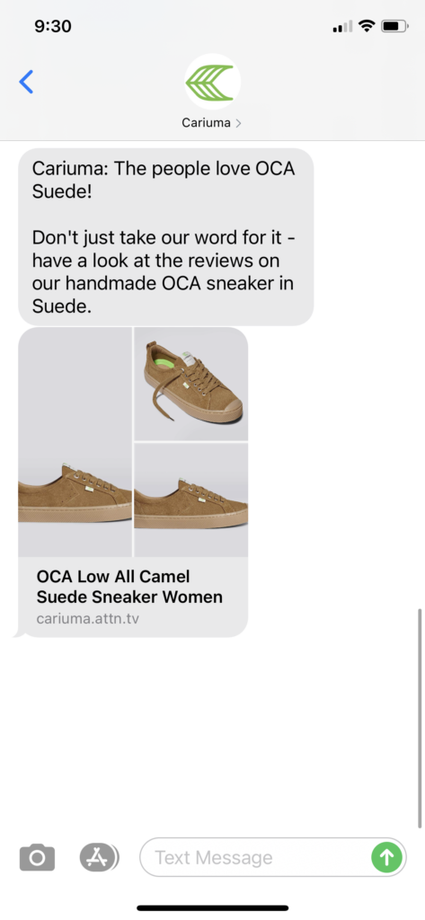 Cariuma Text Message Marketing Example - 02.13.2021