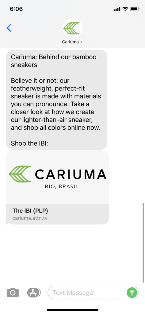 Cariuma Text Message Marketing Example - 02.17.2021